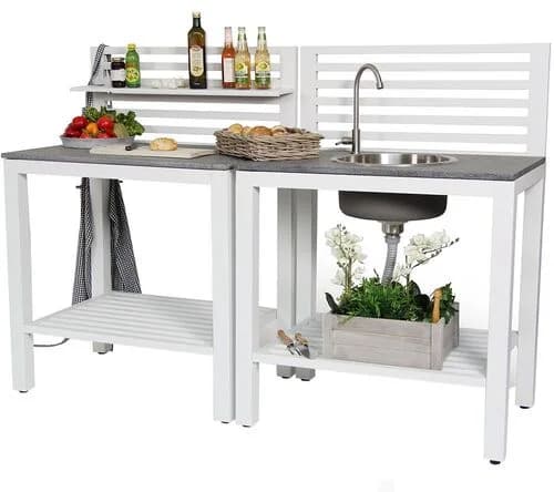 Bild av Bellac utekök i vit med arbetsbänk och diskho