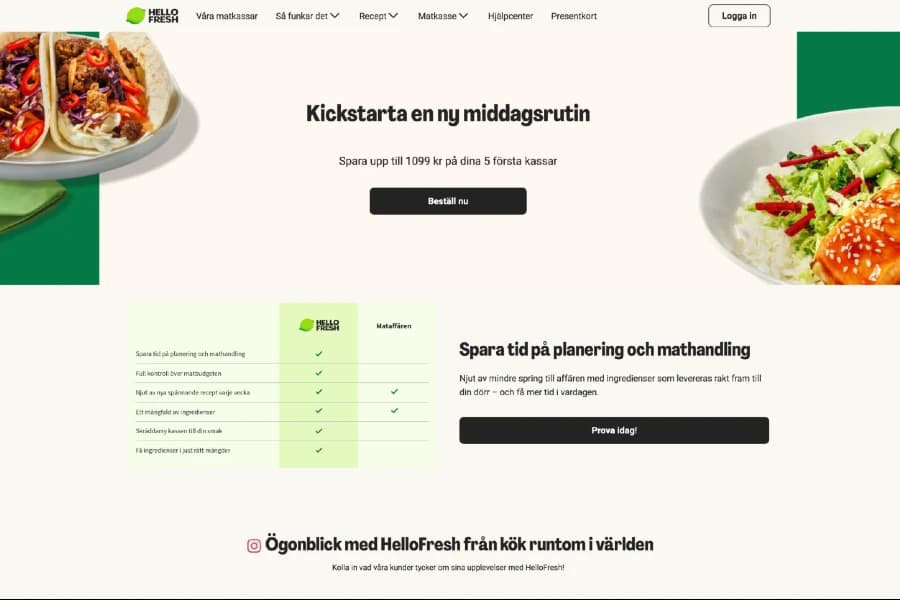 #2. HelloFresh - Matkasseföretag med bra prova-på-priser