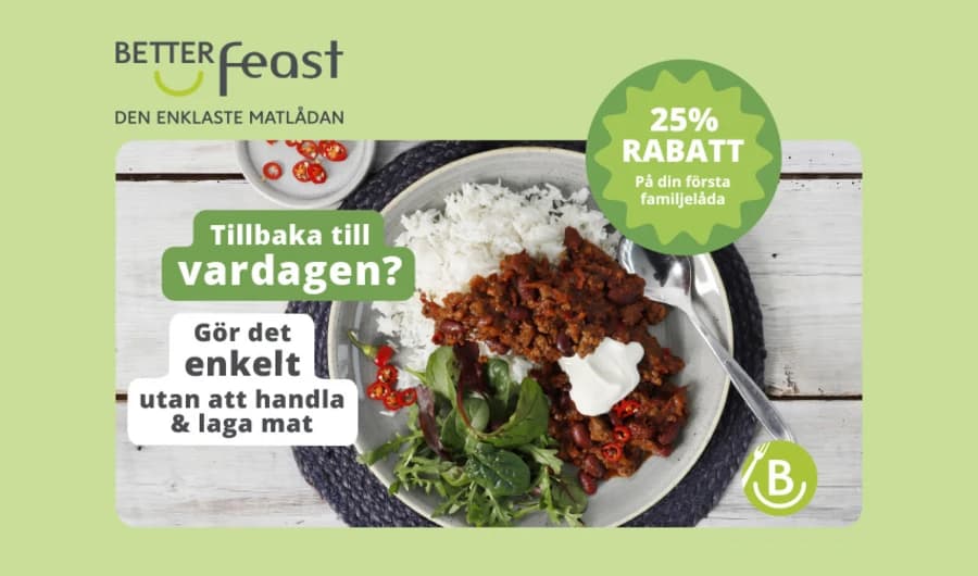 BetterFeast - Upp till 35 färdiglagade matlådor (615,35 kr rabatt)