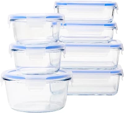 Amazon Basics – Matförvaringsburkar av glas för mat, 14-pack (7 behållare + 7 lock)