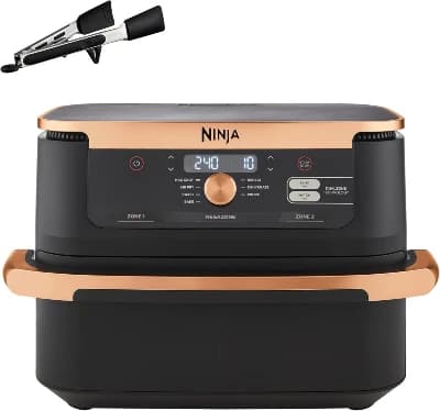 Ninja Foodi FlexDrawer luftfritös med dubbel zon och avtagbar avdelare + tång, 10,4 liter