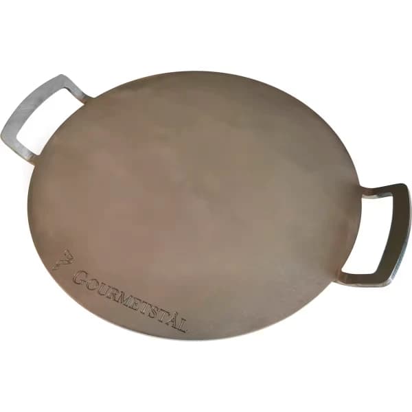 Gourmetstål: Runt stekbord / pizzastål i kolstål med handtag, 33 cm